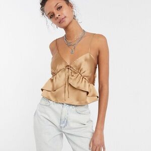 Topshop Bronze Satin Ruffle Top NWT Coquette Euro Summer